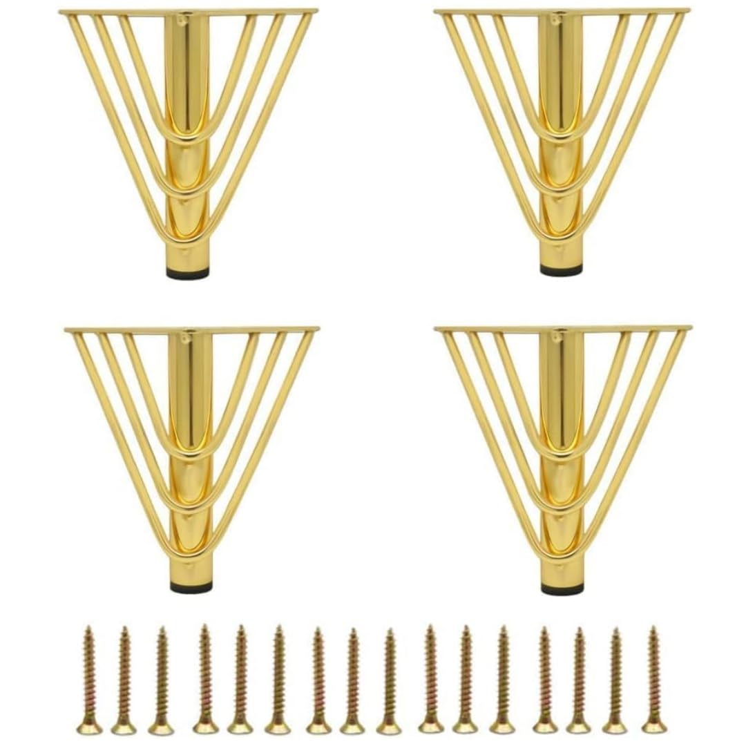 MEETOZ 7 inch Gold Furniture Legs Setm,4PCS Metal Cabinet Legs,with Rubber Floor Protectors, for Sofa, Legs for Dresser, TV Stand, End Table etc