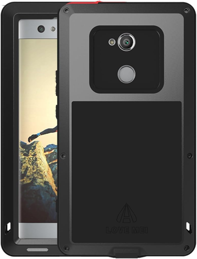 Sony XA2 Ultra Waterproof Case, Love Mei Military Shockproof Dust/Dirt/Snow Proof Aluminum Metal Protective Case Cover for Sony Xperia XA2 Ultra (6 Inch) with Tempered Glass (Black)