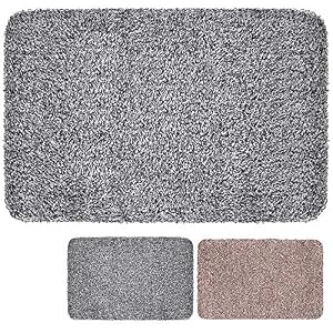 Image of Indoor Doormat Super Absorbs Mud 18"x28" Latex Backing Non Slip Door Mat for Small Front Door Inside Floor Dirt Trapper Mats Cotton Entrance Rug Shoe Scraper Machine Washable Carpet Black Wh