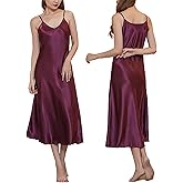 Womens Satin Nightgown Long Sleeveless Night Gowns Satin Silk Chemise Lingerie Slip Dress Nightgown Dress for Ladies