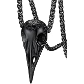 FaithHeart Viking Raven Necklace for Men, Norse Mythology Raven Skull Pendant Sturdy Stainless Steel Amulet Jewelry Gift for Men