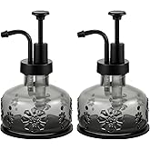 Tioncy 2 Pcs Antique Soap Dispenser Kitchen Bathroom Countertop Glass Soap Pump Dispenser Refillable Rustic Small Liquid Container with Non Slip Silicone Coaster(Black)