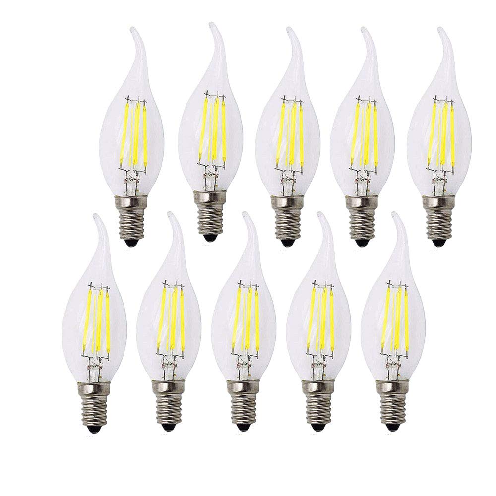 BANGSHUO Pack 10 E14 Vintage Candelabra LED Bulb 4W C35 400 Lumens Cool White 6000K Chandelier Light Bulbs C35 Filament LED Candle Bulb Flame Tip No Dimmable