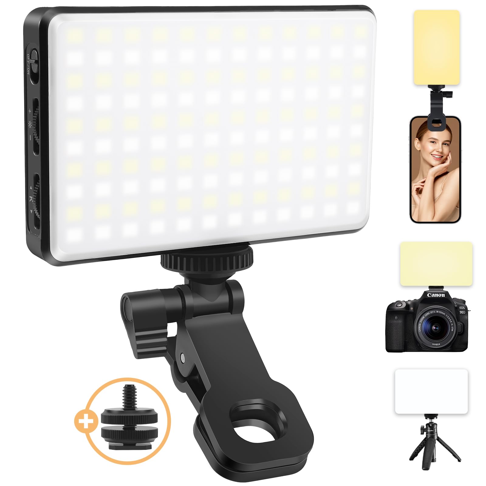 Boloye Selfie Light - 120 LED Phone Clip, 5000mAh Rechargeable, 3 Modes Dimmable 2500K-9000K & CRI 95+, Video Fill Light for Camera, iPad, Laptop, Makeup, TikTok, Vlog