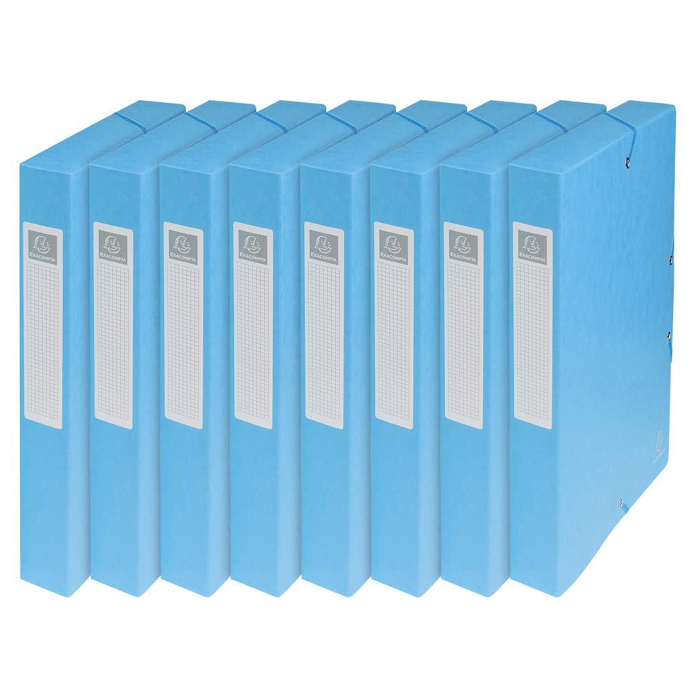 Exacompta - Ref. 50406E - 8 Exabox filing boxes with rubber bands - in 600g/m2 glossy card - Spine 4 cm - dimensions 25 x 33 cm - for A4 documents - turquoise color - delivered assembled