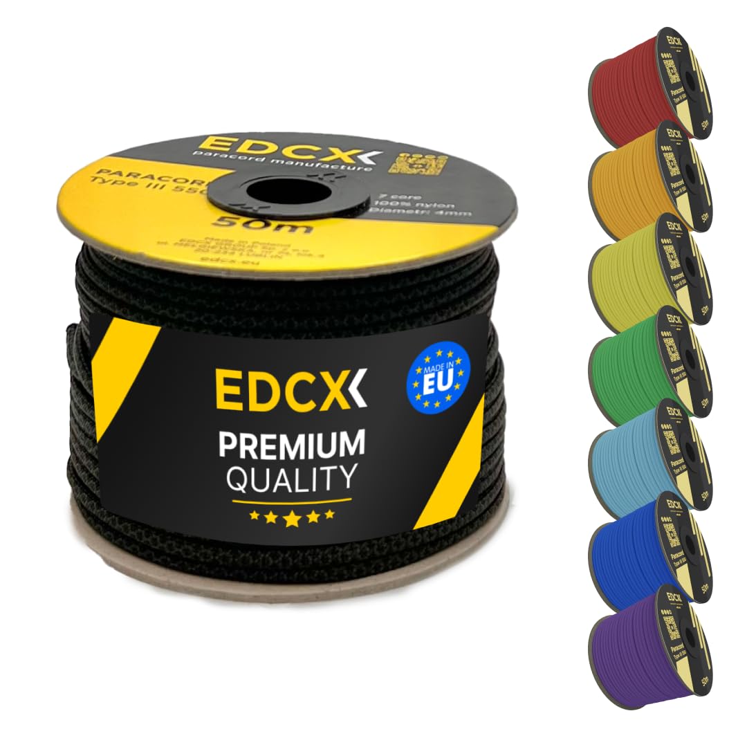 EDCX 4mm Nylon Paracord 550 50m (165 feet) | Ideal for Camping, Survival, Outdoor, Crafting, DIY | 100% Nylon Rope 4mm | Paracord 550 Type III in Solid Color (Black Snake, 50 m)