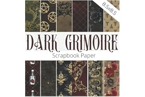 DARK GRIMOIRE: Scrapbooking paper | Modern witch decorative papers set with pentagrams, potions, spider webs, black roses, gothic, grunge and alchemy ... DIY projects, decoration, and collage