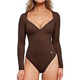 Popilush Long Sleeve Body suits for Women Thong Shapewear Bodysuit Tummy Control V Neck Shirt Going Out Tops