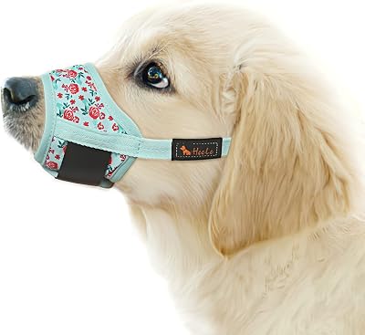 HEELE Dog Muzzle Soft Nylon Breathable Adjustable Loop Velcro Cyan Flower XS