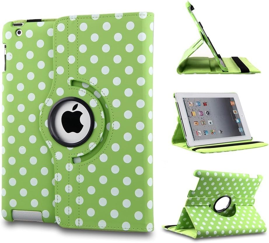 Funnymac Mint Green 360 Degree Rotation Smart Cover PU Leather Protective Cover Case Shell with White Polka Dots for Apple iPad Mini