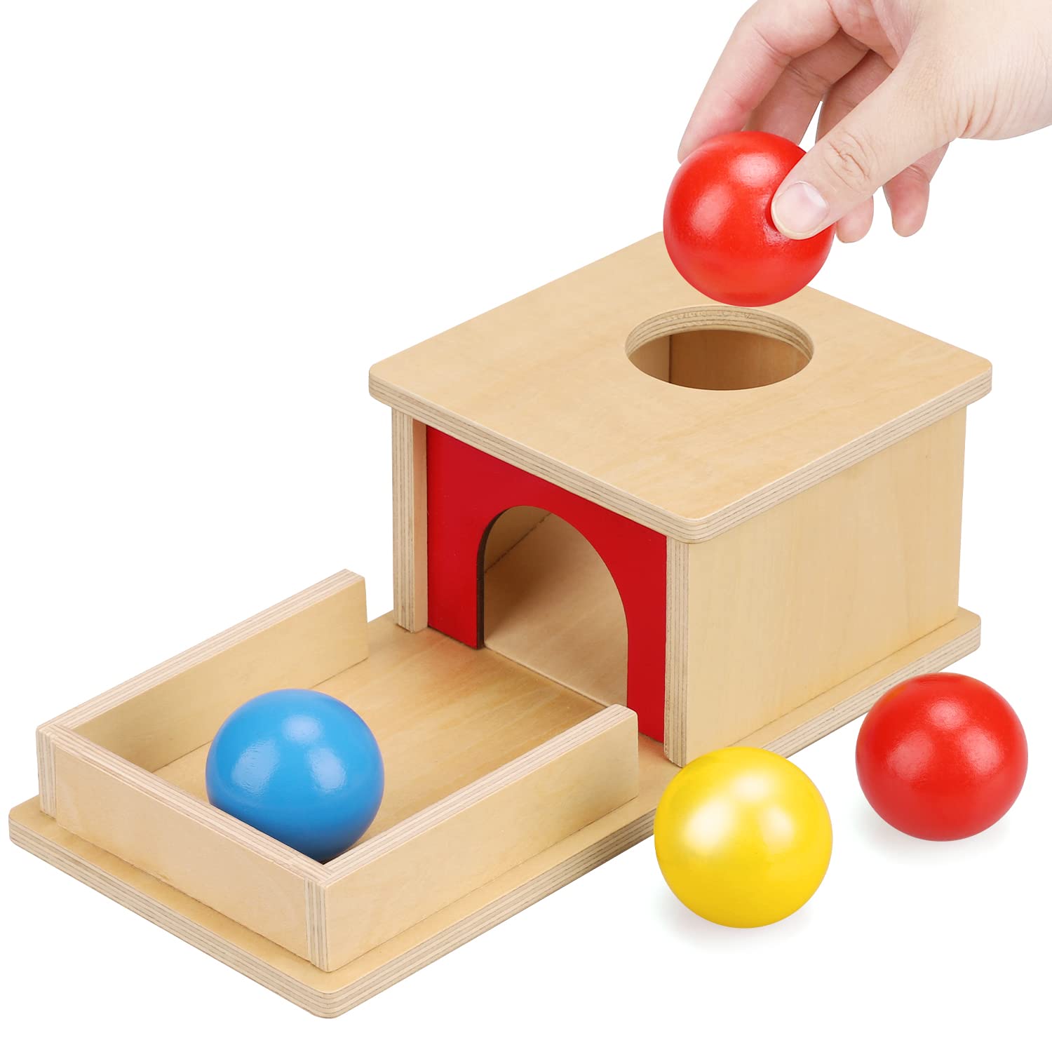 Photo 1 of TOY Life Object Permanence Box with Tray and 3 Balls Montesorri Toys 6-12 Months Ball Drop Toy Box Wooden Baby Montessori Toys for Babies 6 to 12 Months