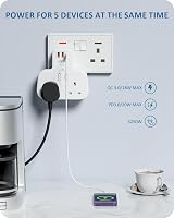 LENCENT Double Plug Adaptor with 3 USB Ports UK Surge Protected 13A 3250W view 6