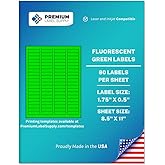 Premium Label Supply Bright Neon Color Fluorescent Sticker Labels - 1.75" x 0.5" Return Address Labels - (Fluorescent Green, 2000 Labels)