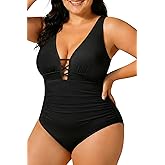 Yonique Women Plus Size One Piece Swimsuit Tummy Control Bathing Suits Lace up Plunge Swimwear