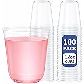 WELLIFE 12 oz Clear Plastic Cups, 100 Pcs Disposable Wine Glasses Stemless Cocktail Punch Cups for Cold Drinking Wedding Party Supplies Valentine's Day