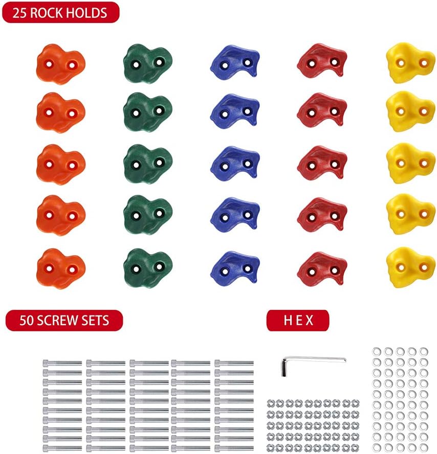 Yaegoo Climbing Holds for Kids and Adults, Rock Climbing Holds - Mounting Hardware Included - Climbing Rocks for DIY Rock Climbing Wall (25 PCS): Toys & Games