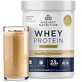 Ancient Nutrition Grass Fed Whey Protein + Fat Loss Blend, Vanilla Cinnamon, 23g Protein, Promotes Fat Loss and Boost Metabolism, Organic Regenerative A2/A2 Milk Protein,18 Servings