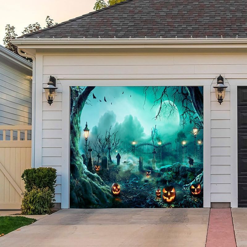 Garage Door Decorations - Halloween Christmas Garage Door Banner,Merry Halloween Theme,Garage DoorHalloween Decorations,Garage Banner for Outdoor Indoor Home Wall Photo Background (7 * 8 ft Jack Lantern)