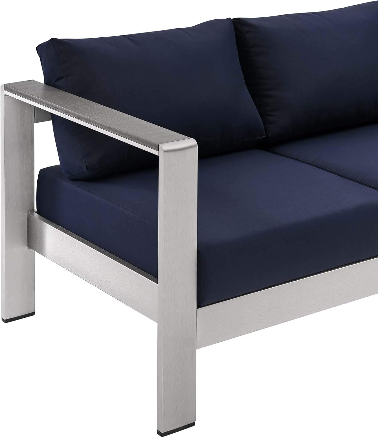 Modway Shore Aluminum Metal Outdoor Patio Sofa With Silver Navy All-Weather Cushions : Garden & Outdoor