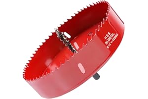 LC LICTOP 6.1 Inch / 155mm Hole Saw Red with Arbor and Pilot Drill Bit, Bi-Metal Hole Cutter for Fiberboard, Wood, Drywall, Plastic, Soft Metal Sheet, PVC Board and Cornhole Boards Drilling