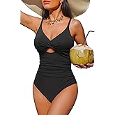 Tempt Me Women One Piece Swimsuit - Tummy Control Bathing Suits Cutout V Neck Twist Front Swimwear