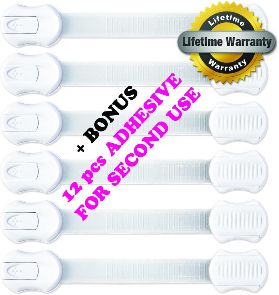 Child Safety Door Locks, Best Cabinets Locks, Toilet Locks, Refrigerator Locks, with Bonus - Spare Foam Adhesive for Second Use, No Drills - Best Locks to Babyproof the House