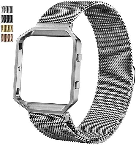 HiGuard Fitbit Blaze Band with Metal Frame - Magnetic Milanese Loop Stainless Steel Bracelet Strap ( 6.7-8.1 in) - Fit for Fitbit Blaze Smart Fitness Watch (Silver)