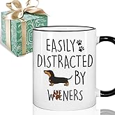 Puouoonyi Funny Dachshund Mug Gift for Dog Lovers Women Men - Easily Distracted By Dachshund Coffee Mug 11oz, Funny DachshundLovers Gifts for Dog Mom Dad Owner