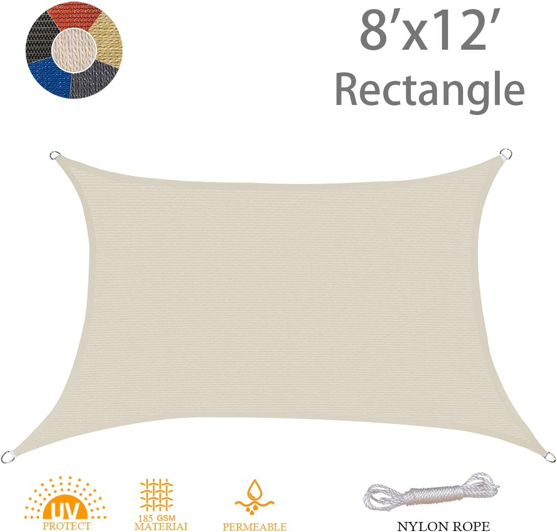 AXT SHADE 8' x 12' Rectangle Sun Shade Sail UV Block for Outdoor Patio Garden Backyard Lawn, Cream