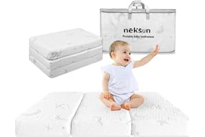 NEKSUN Trifold Pack and Play Mattress, 38x26 Portable Baby Mattress for Pack N Play, Dual Sided Soft & Firm Memory Foam Travel Pack and Play Mattresses Pad with Breathable Jacquard Cover