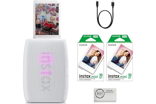 Fujifilm INSTAX Mini Link 3 Smartphone Printer | Clay White Bundled INSTAX Mini Instant Film | 20 Exposures + Microfiber Cleaning Cloth (3 Items)