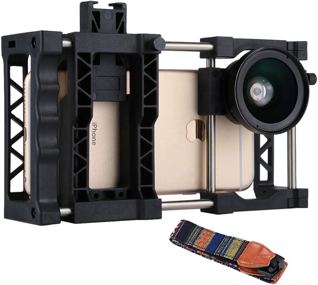 Phone Cases PAPHOTO Universal Portable Adjustable Mobile Phone Cage + 0.45X Wide Angle Lens + Macro Lens + Belt, for iPhone, Samsung, Huawei, Xiaomi, HTC and Other Smartphones Phone Cases