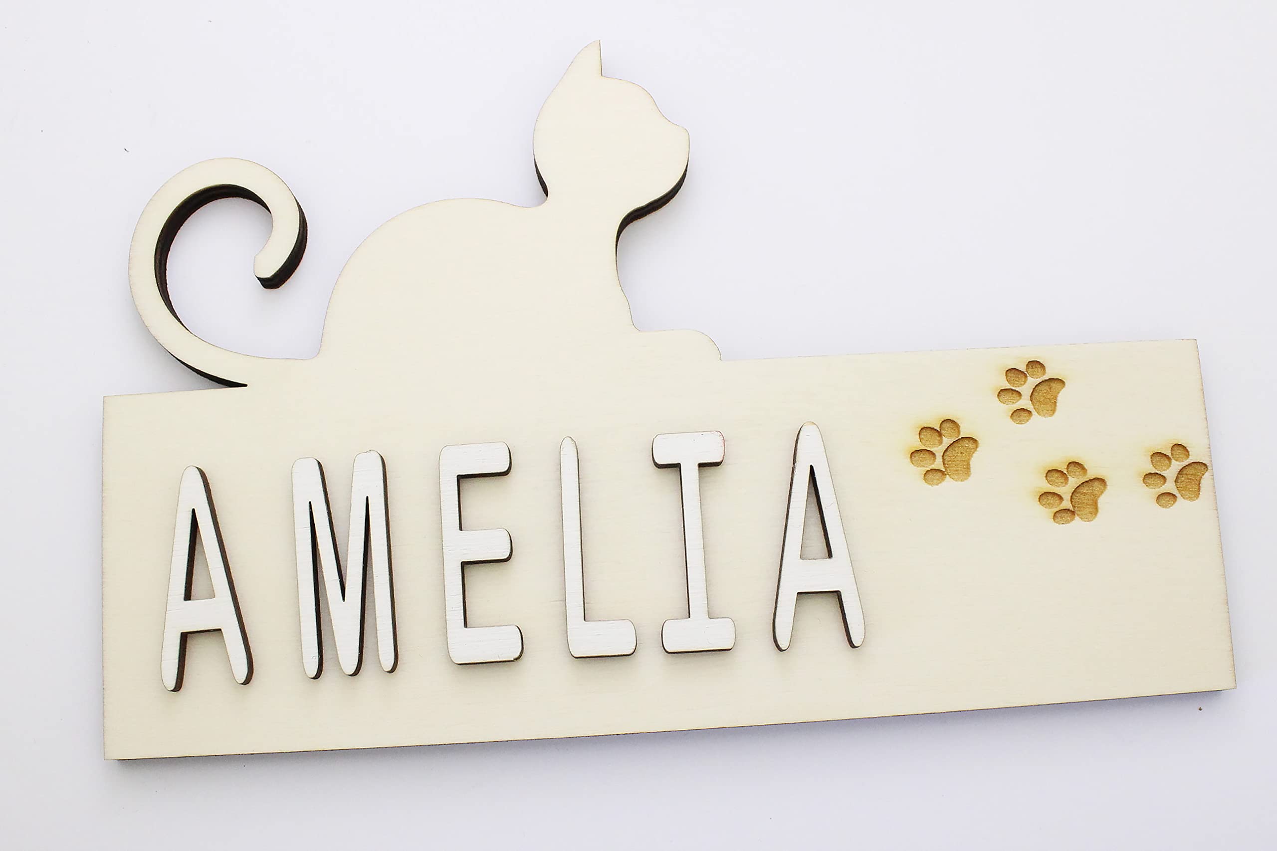 Mia Studio DIY Personalised Name Sign for Kids Room | Personalised Name Plaque for Room Decor | Door Sign | Pet Name Sign (Cat/Wooden)