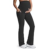 Mama Land Buttery Soft Maternity Flare Leggings Over The Belly 29"/32"/34" - Workout Yoga Pregnancy Pants with Pockets