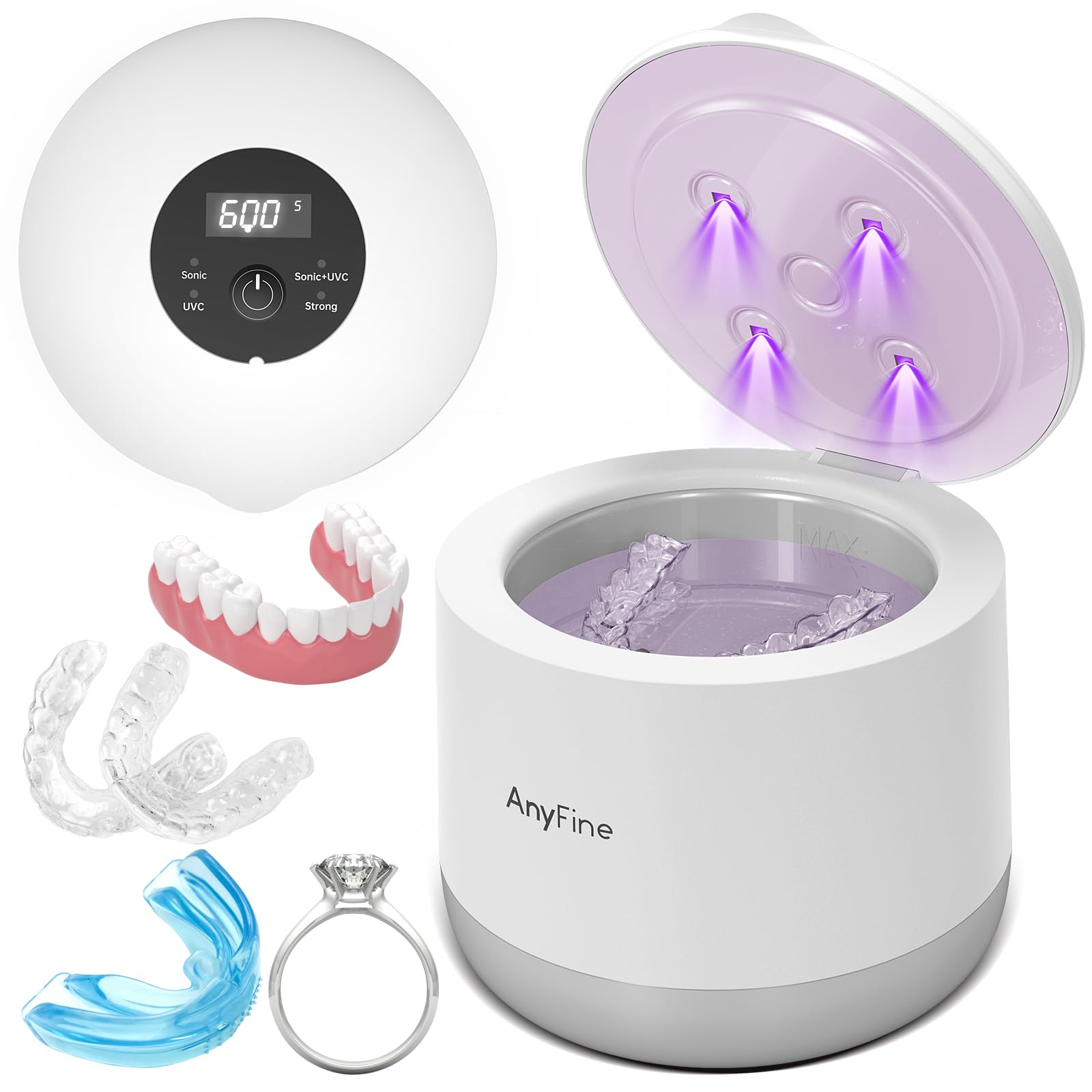 Photo 1 of AnyFine Advanced Ultrasonic Retainer Cleaner Machine for Dentures, Mouth Guards, Braces, Toothbrush Heads, Jewelry, 45kHz Triple-Phase Purification System, 4 Modes for Multiple Dental Appliances