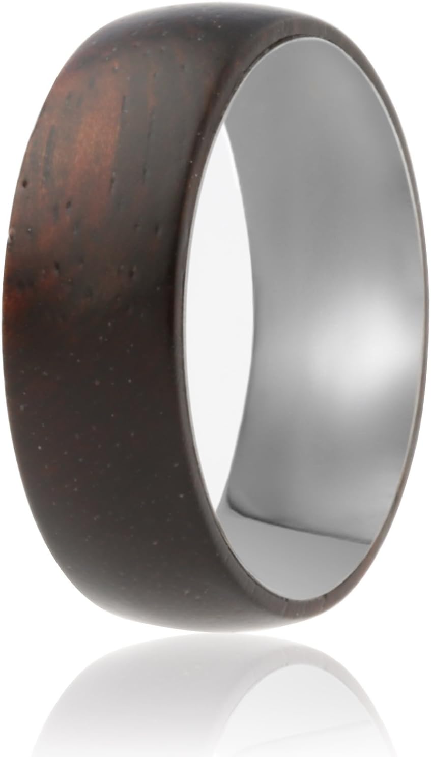 SOLEED Rings Wooden Wedding Band with Inner Tungsten Layer for Strength and Protection - Designed for Men and Women, 8mm Natural Ebony Wood Ring, Comfort Fit Design, Domed Top - Size 7