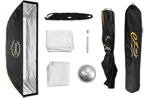 Glow EZ Lock 12x56 Quick Strip Rectangular Bowens Mount Softbox w/External, Internal Diffusers, Deflector Disk, Grid and Soft Box Speedring Adapter for Studio Softbox Lighting