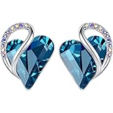 Leafael Infinity love Heart Birthstone Stud Earrings for Women, Gifts for Mom, Wife, and Her, Silver Plated Birthday Jewelry