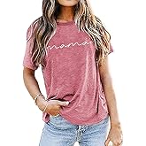 ASTANFY Mama Shirts Women Mama Letter Printed T-Shirt Graphic Tee Casual Short Sleeve Tops