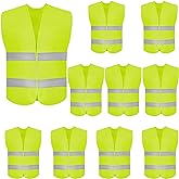 DUSKCOVE 10 Pack High Visibility Safety Vest for Traffic Work, Running, Surveyor and Security Guard - Construction Vest with 2 Reflective Strips, Made from Breathable and Neon Yellow Mesh Fabric