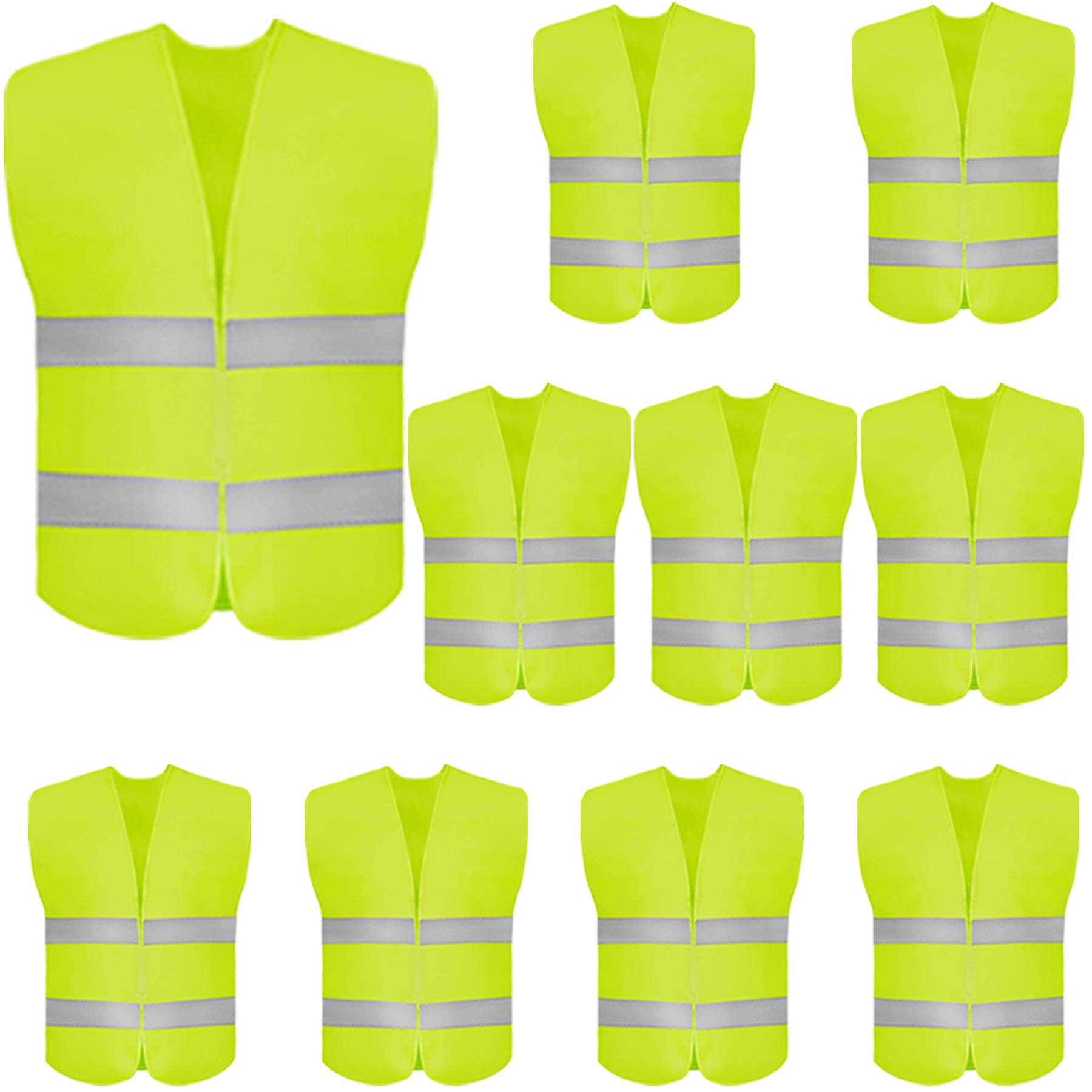 Photo 1 of DUSKCOVE 10 Pack High Visibility Safety Vest for Traffic Work, Running, Surveyor and Security Guard - Construction Vest with 2 Reflective Strips, Made from Breathable and Neon Yellow Mesh Fabric