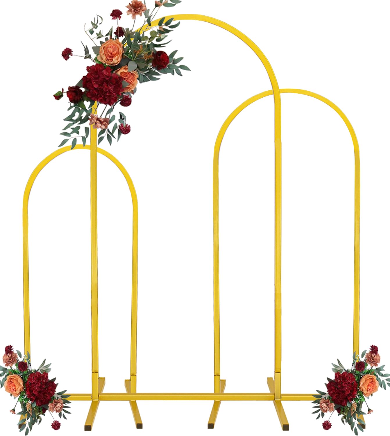Photo 1 of Set of 3 Wedding Arch Stand Gold Metal Arch Frame for Baptism Wedding Ceremony Birthday Party Bridal Baby Shower Event Celebration Decor (6FT, 5FT, 4FT)