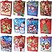 PREXTEX 12 Pack Assorted 13 Inch Christmas Gift Bags Bulk - Large Christmas Paper Gift Bags with Tags in Assorted Bright Prints for Party Favors and Holiday Gifts - 10 x 13 x 6 Inches