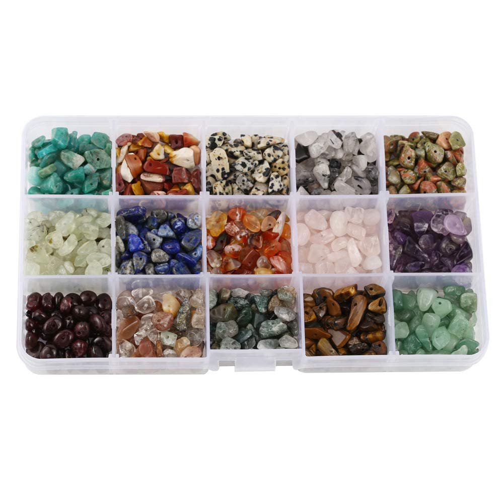 15 Different Type Gemstone Chip Bead Crystal Quartz Stone Irregular Shaped Loose Beads Crushed Chunked Crystal Pieces for DIY Bracelet Necklace Making