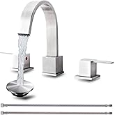 Brushed Nickel Bathroom Faucet 3 Hole, VAPSINT 8 Inch Widespread Waterfall 3 Piece Bathroom Sink Faucet, 2 Handle 360° Swivel Spout Vanity Faucets for RV Lavatory with Pop Up Drain & Supply Hoses