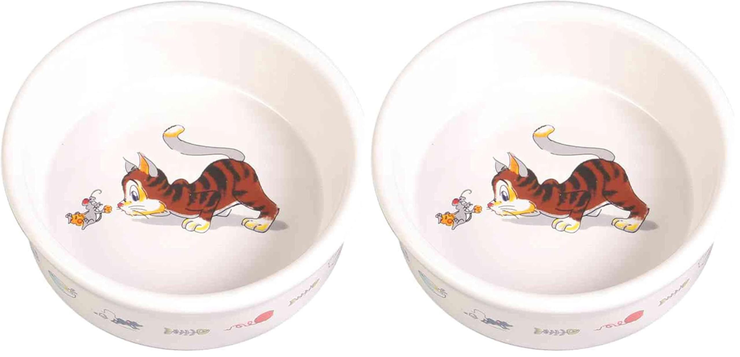 Trixie Ceramic Cat Bowl with Motif, 0.2 Litre, White (Pack of 2)