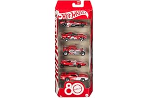 Hot Wheels Toy Cars, 5-Pack of 1:64 Scale Toy Cars with Collectible Deco & Packaging, Core Mattel 80th Anniversary Set of 5 Vehicles