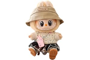 XINBALOVE Doll Clothes Compatible with 15cm & 17cm Labubu (No Doll Included), Fashion Doll Dress Outfit Set 5 Pieces Suitable for La bubu Accessories, Dress Up Hats Clothes for Labubu Doll Brown