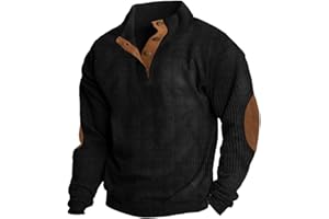 Alalaso Mens Corduroy Shirts Casual Lapel Collar Button Up Pullover Mock Neck Long Sleeve Sweaters Casual Polo Sweatshirts