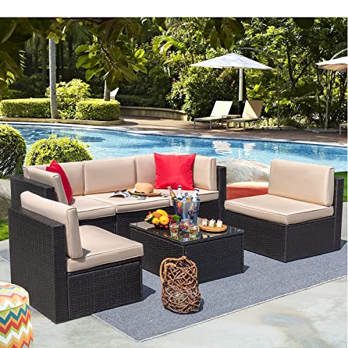 Devoko Patio Furniture Sets 6 Pieces Outdoor Sectional Rattan Sofa